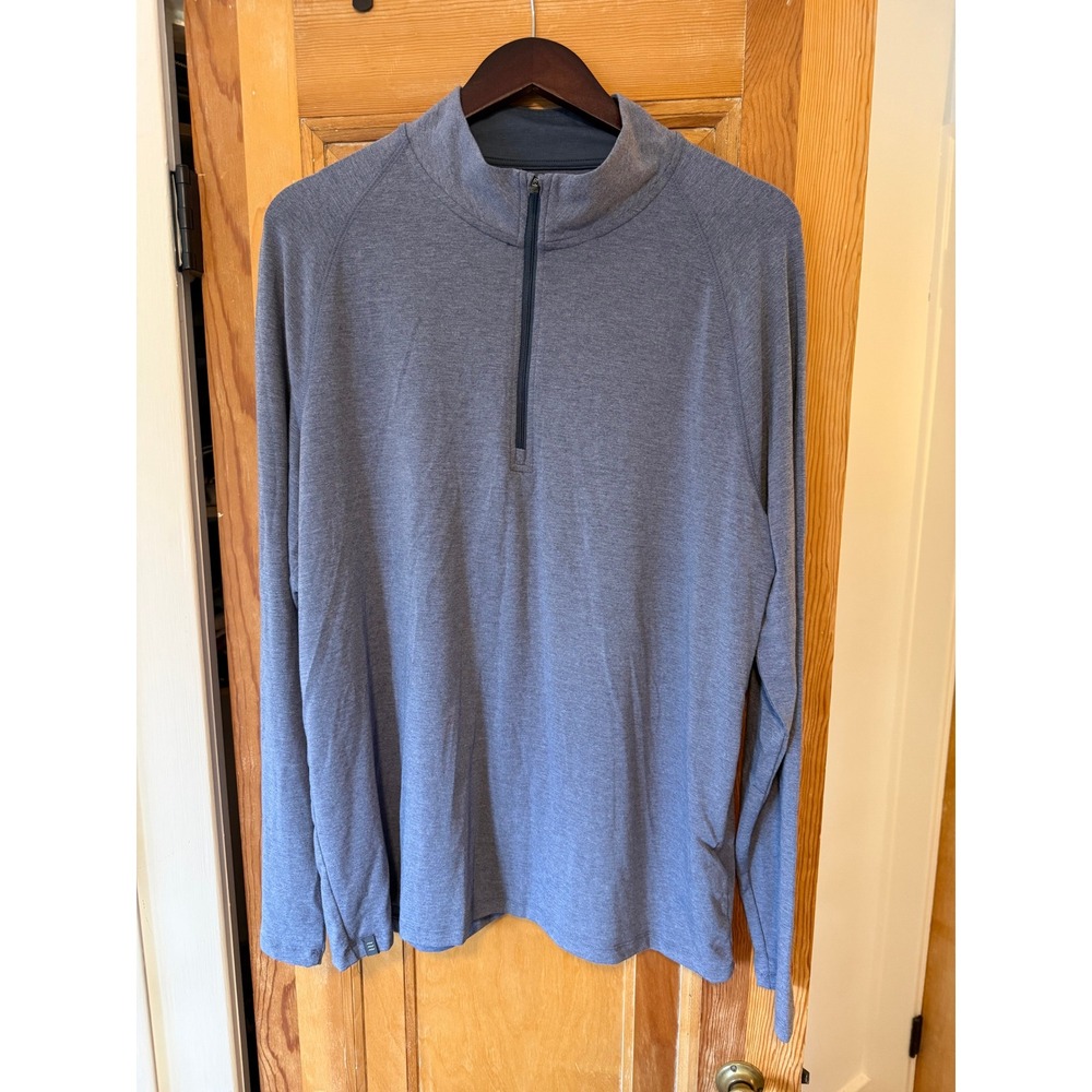 Free Fly Mens XL Bamboo Midweight Quarter Zip Pullover Blue Heather RN105398
